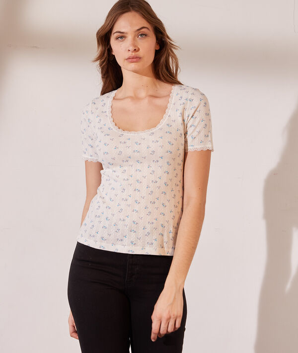 T-shirt pointelle en coton bio détails en dentelle T-shirt pointelle en coton bio détails en dentelle