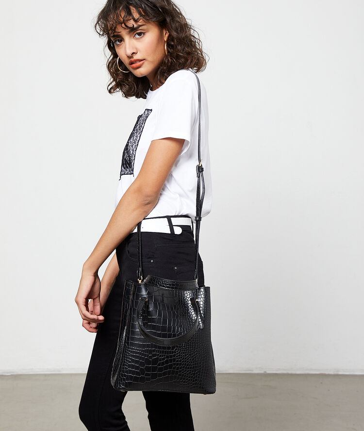 Sac cabas effet croco noir.
