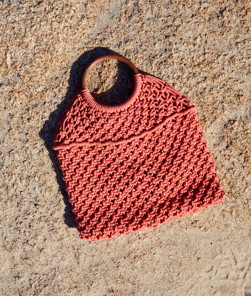 sac filet crochet anses en bois flane corail etam