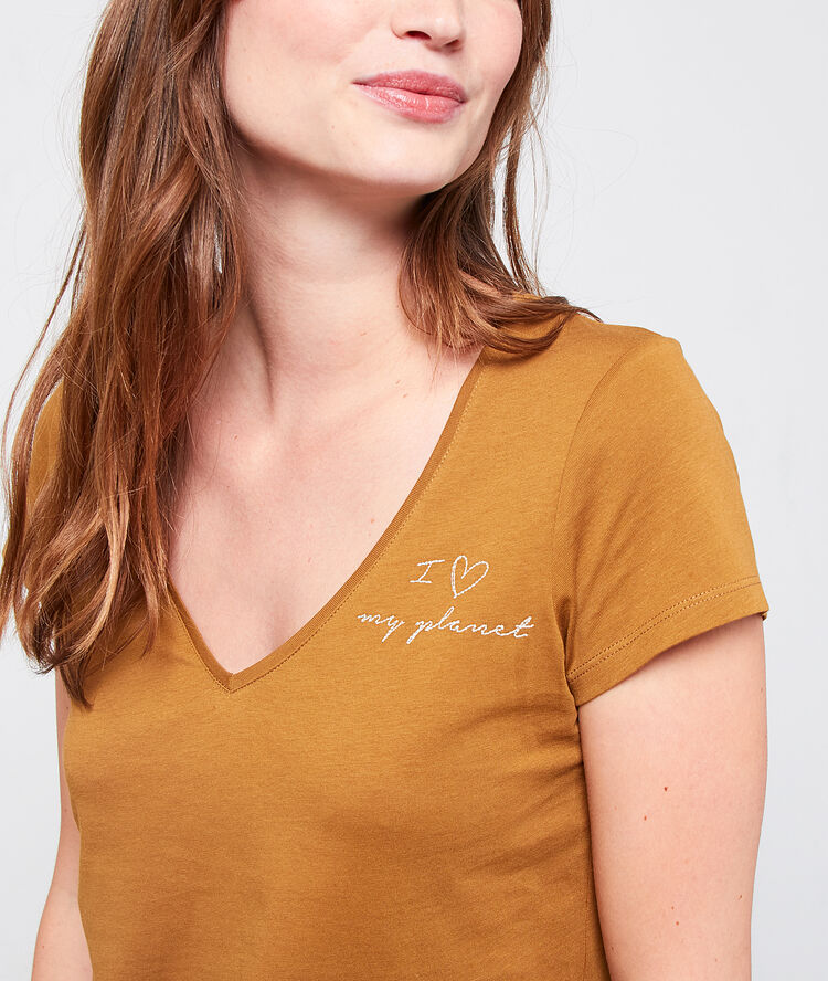 T-shirt coton bio "i ♡ my planet" ocre.