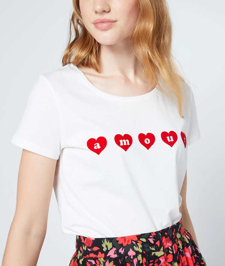 T-shirt "amour" en coton ecru.