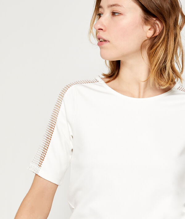 T-shirt dos zippé à manches guipure T-shirt dos zippé à manches guipure