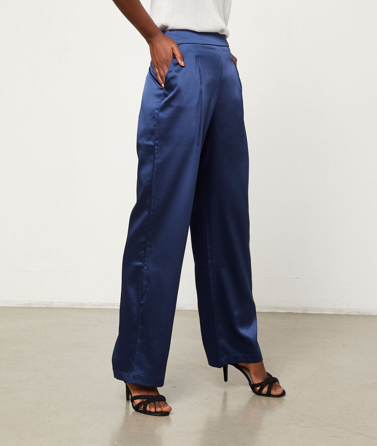 Pantalon large satiné marine.
