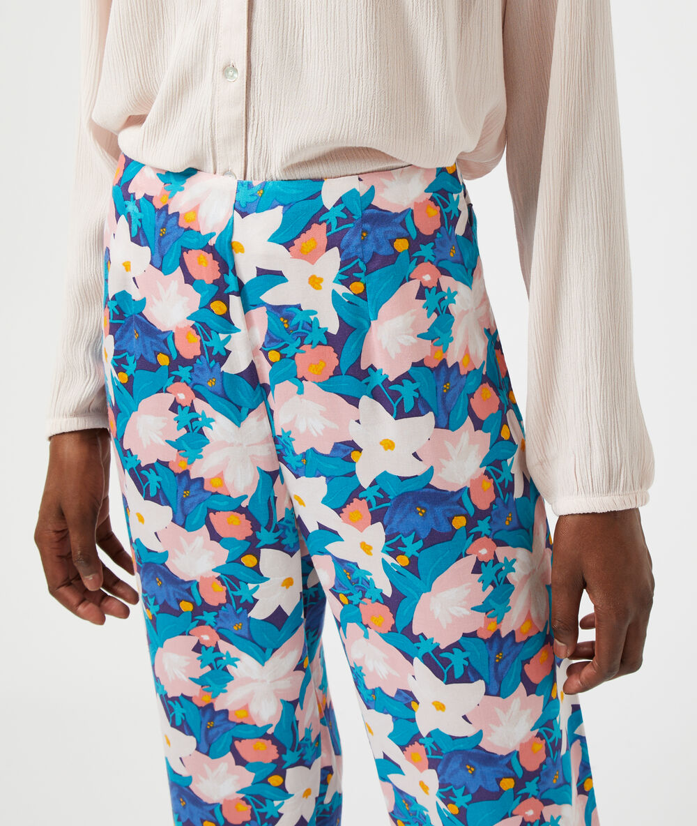 Pantalon large imprimé fleuri marine.