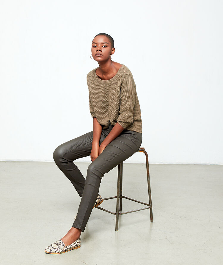 Jean slim enduit bronze.