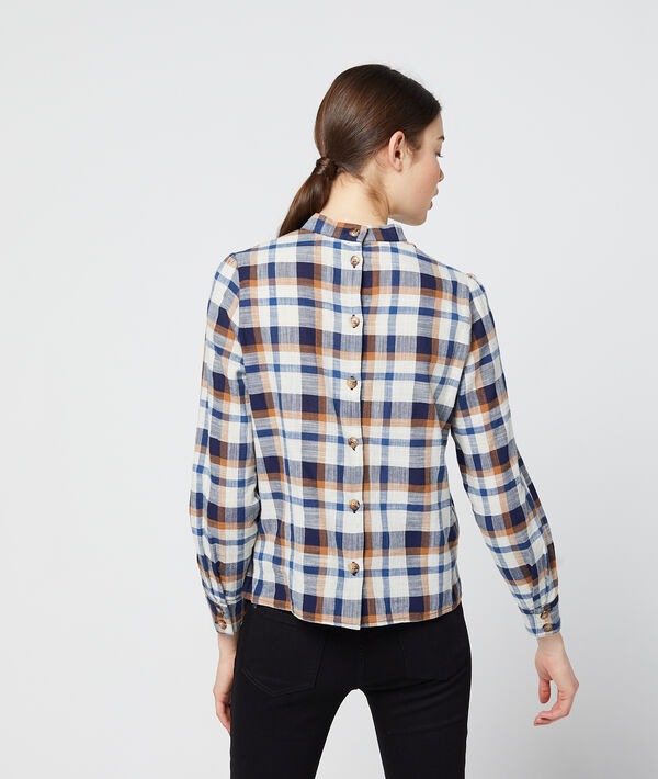 Blouse col noué à carreaux 100% coton Blouse col noué à carreaux 100% coton