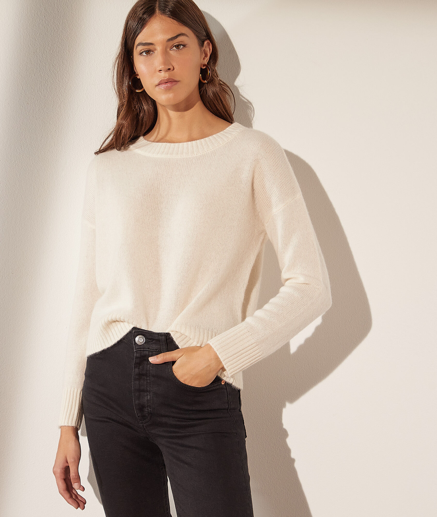 Pull col rond laine et cachemire - Samantha - S - Ecru - Femme - Etam