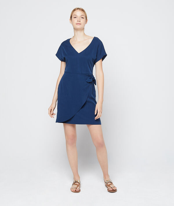 Robe portefeuille à nouer en tencel® cobalt.