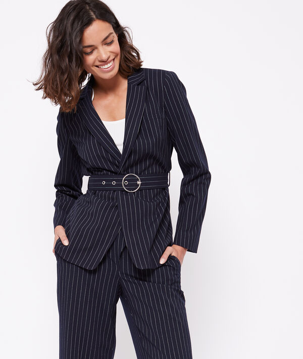 Veste de tailleur ceinturée à rayures Veste de tailleur ceinturée à rayures