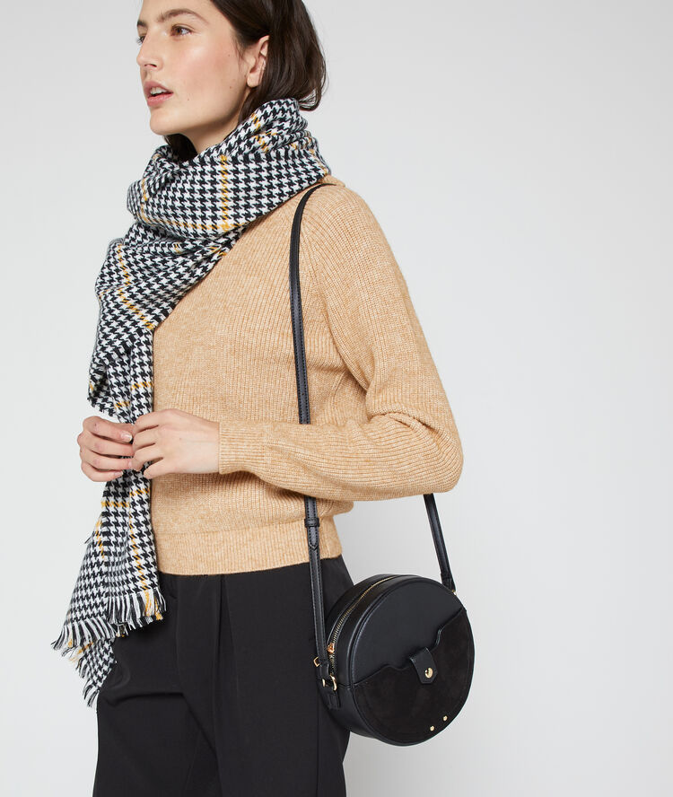 Sac besace rond bi-matière noir.