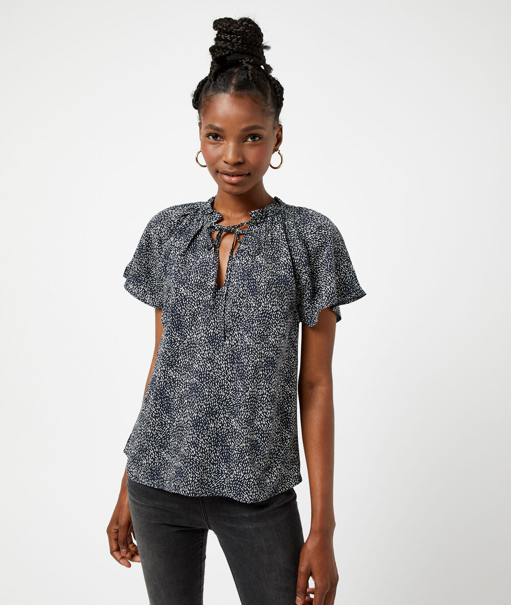Blouse imprimée à nouer marine.