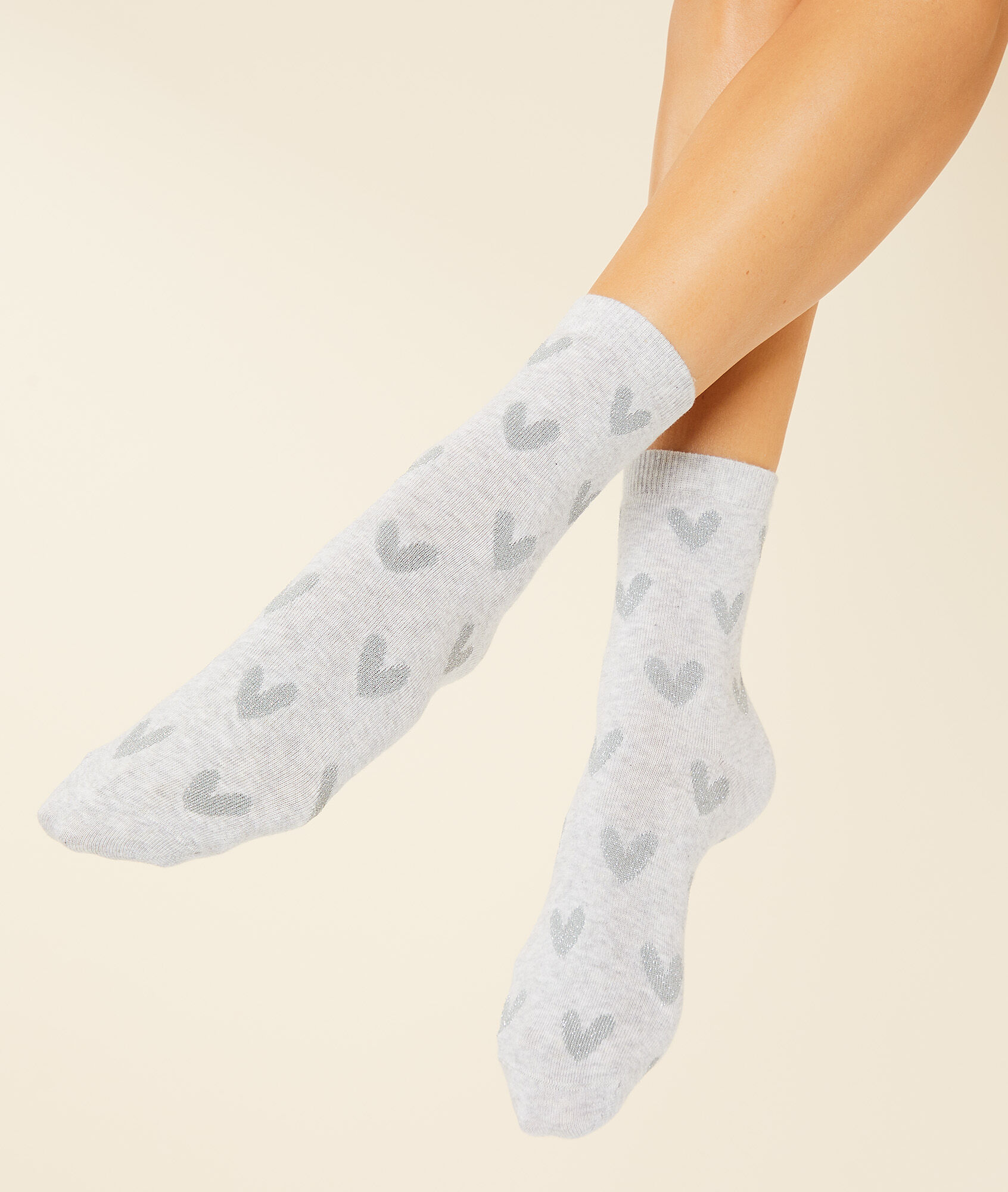 Chaussettes essentielles coeurs - Cho In Love - TU - Gris - Femme - Etam