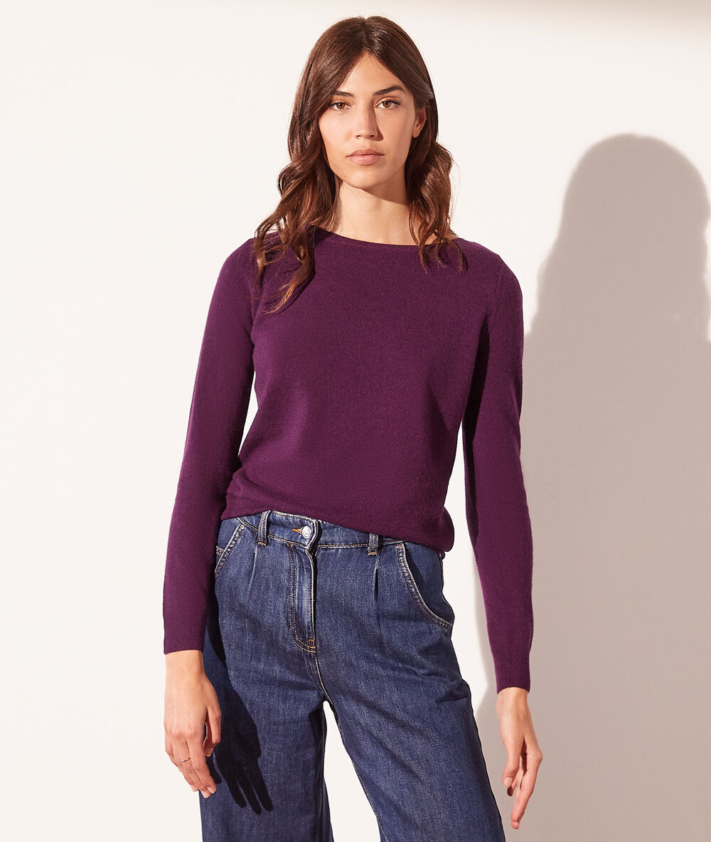 Pull col bateau en cachemire prune.