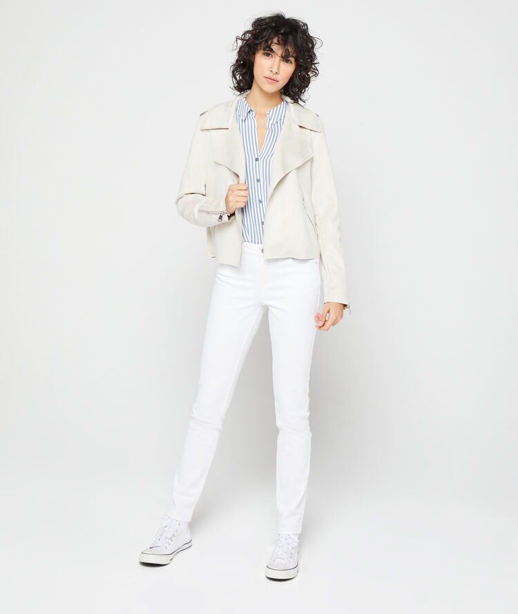 Veste de biker effet daim beige rose.