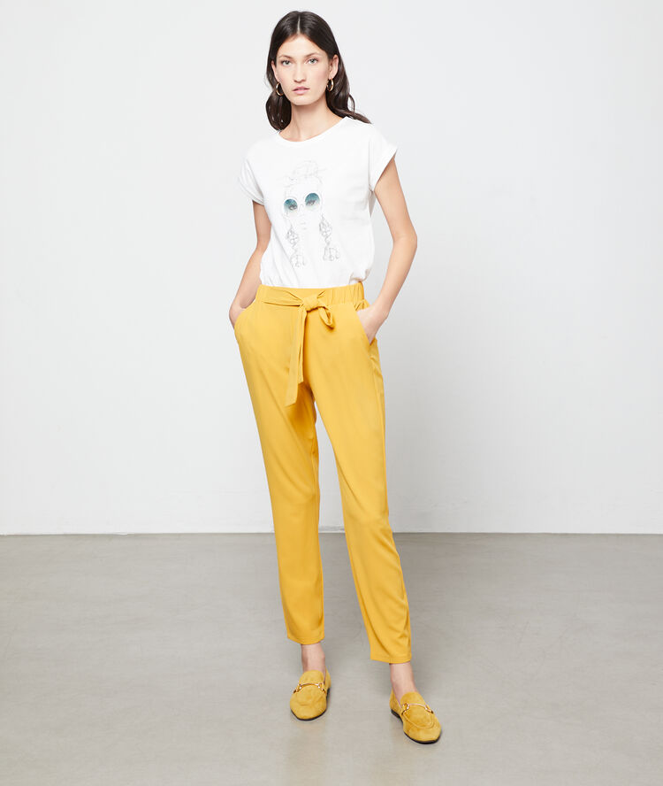 Pantalon carotte à nouer curry.