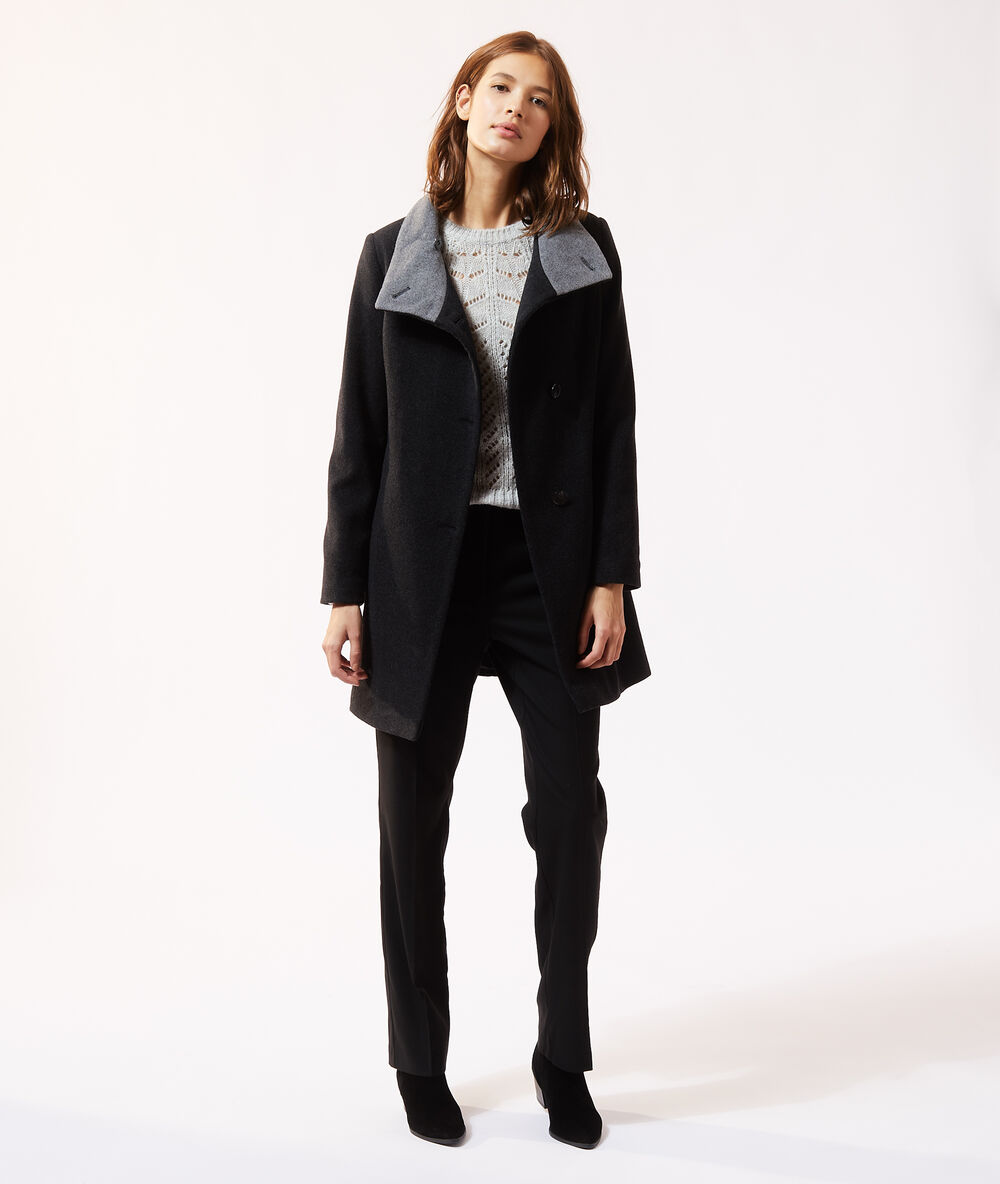 Manteau croisé col cheminée gris chine.