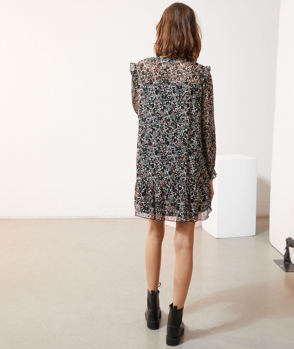 Robe fluide imprimé fleuri noir.