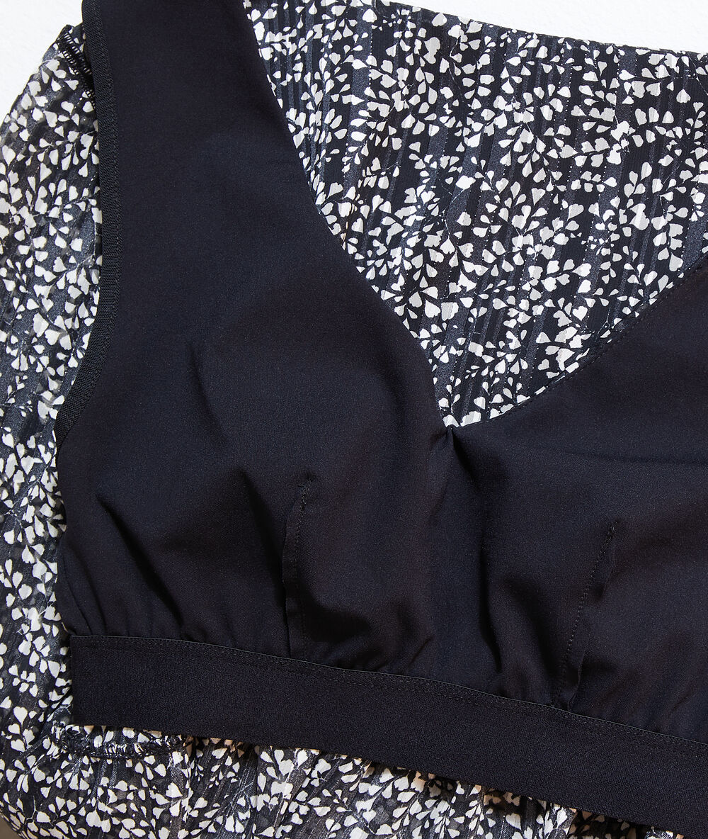 Blouse fluide imprimé 2 en 1 - brassière intégrée noir.