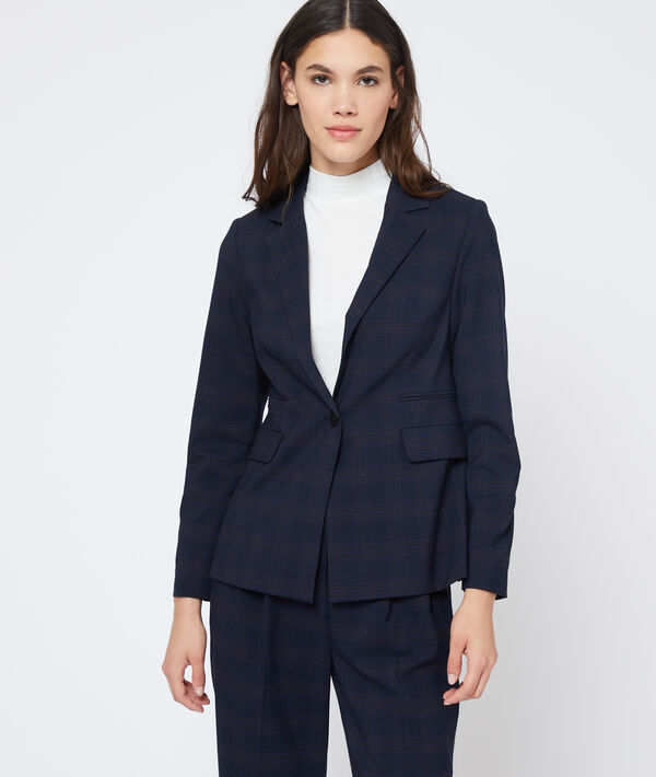 Veste de tailleur à carreaux marine.