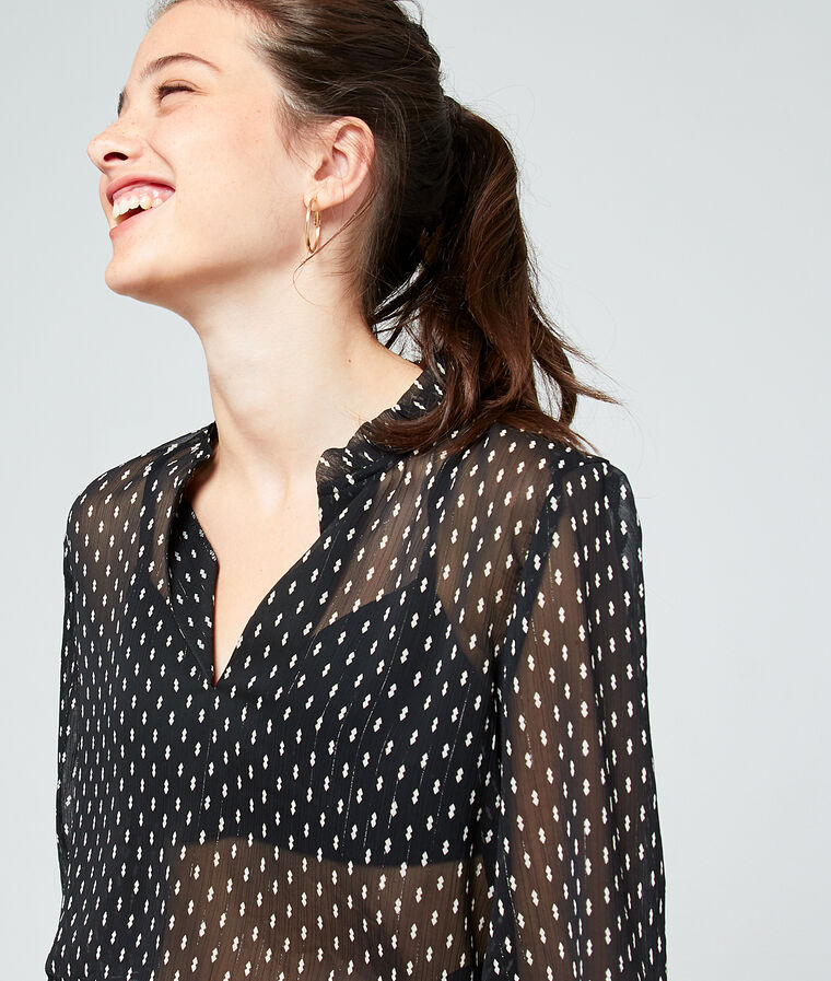 Blouse &agrave; pois en transparence noir.
