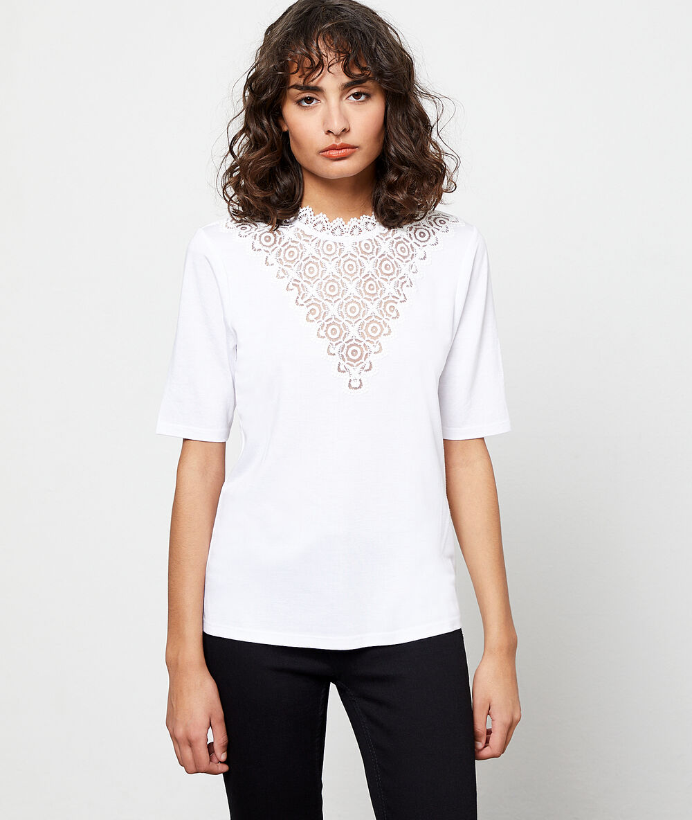 T-shirt décolleté dentelle blanc.