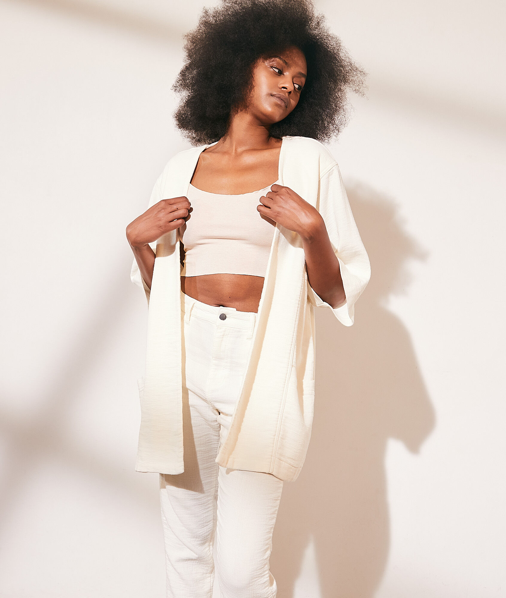 Veste kimono en coton - Aqua - S - Ecru - Femme - Etam