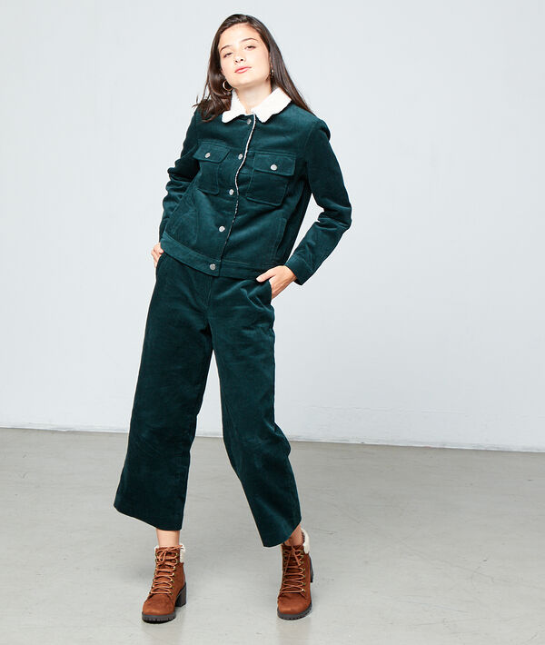 Blouson en velours côtelé forêt.