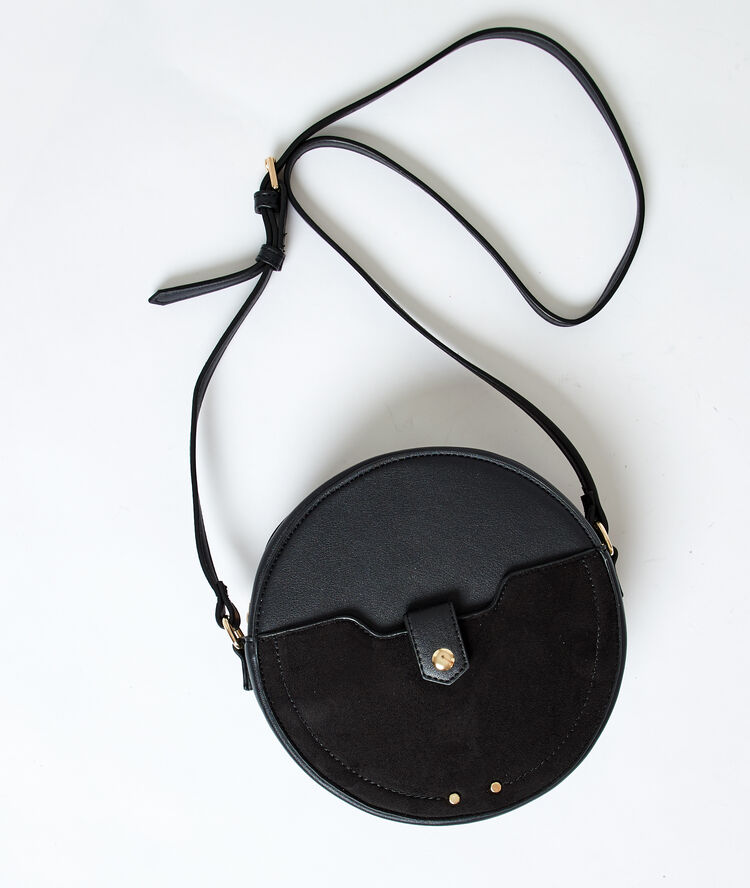 Sac besace rond bi-matière noir.