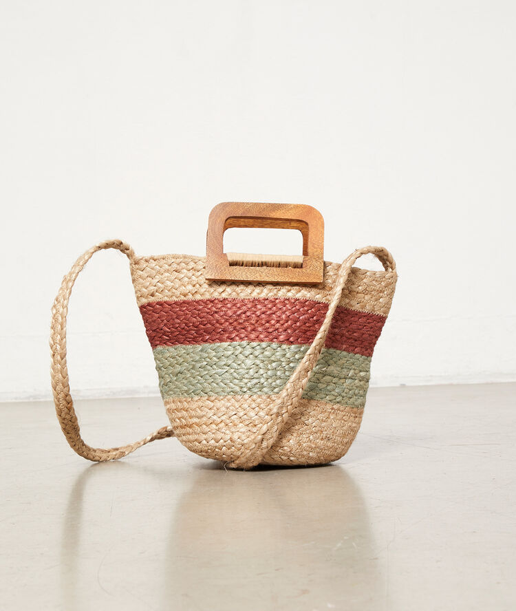 Sac cabas tressé beige rose.