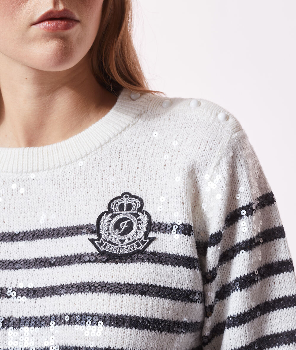 Pull marinière à sequins ecru.