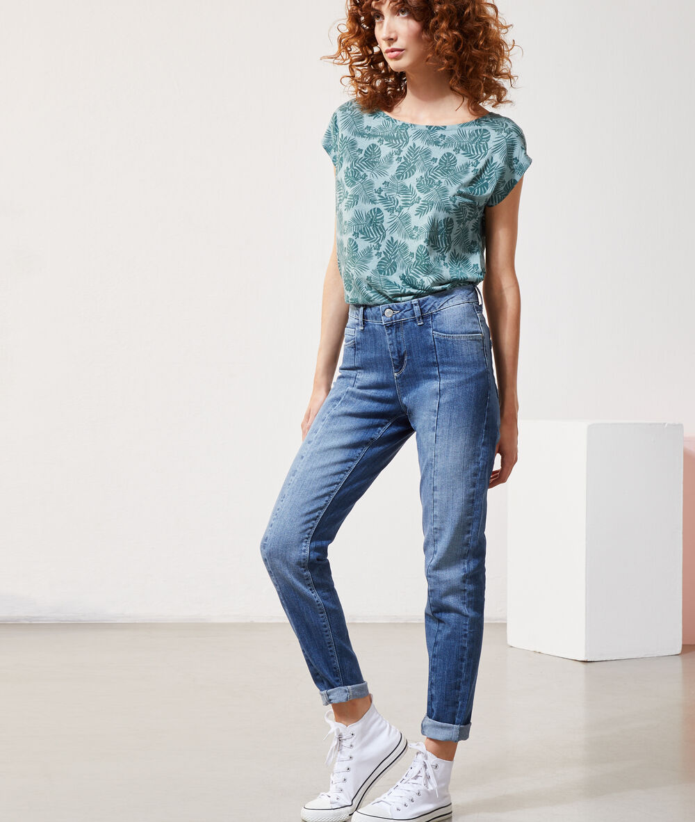 T-shirt imprimé feuillage bleu ardoise.