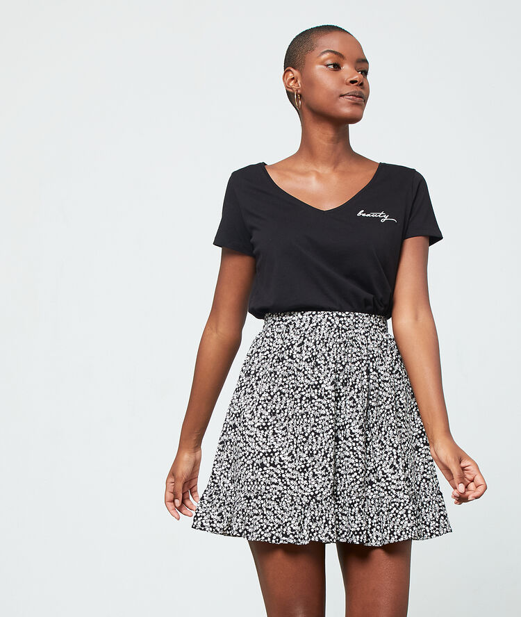 T-shirt brodé "beauty" noir.