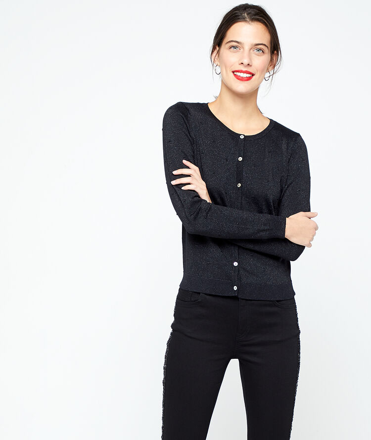 Cardigan à fils métallisés noir.