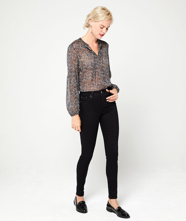 Blouse fleurie effet transparent marine.