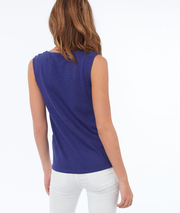 Débardeur empiècement dentelle en coton bleu marine.