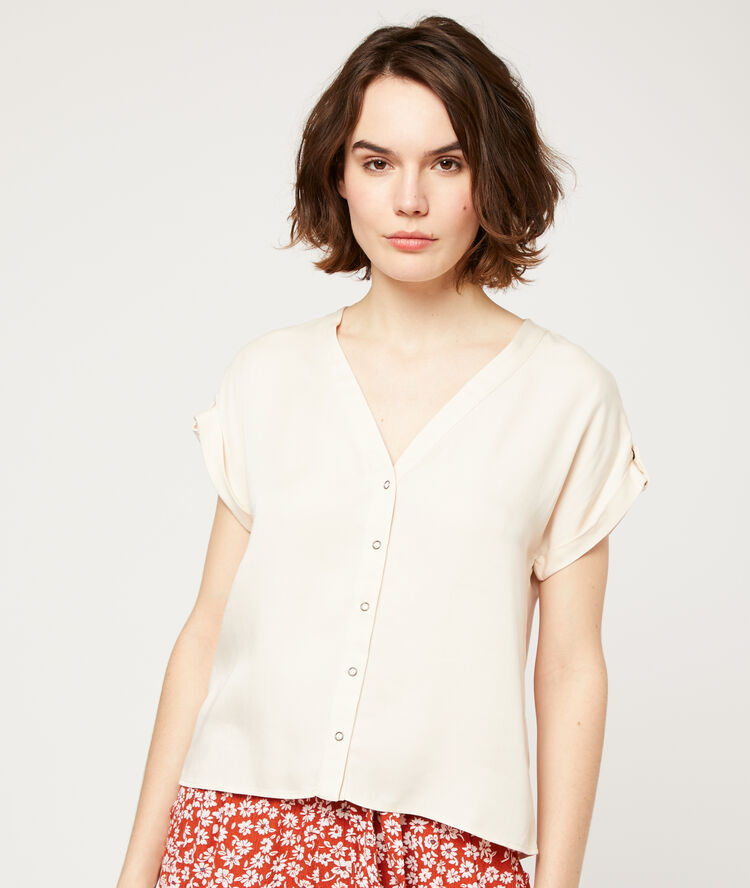 Blouse unie beige rose.