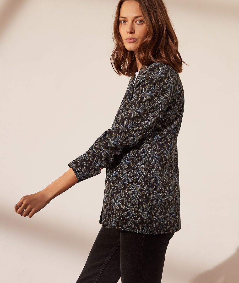 Veste de tailleur imprimé fleuri noir.