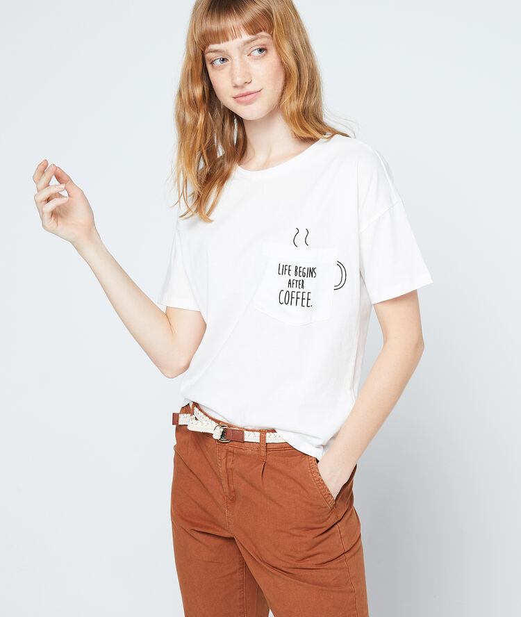 T-shirt "life begins after coffee" en coton ecru.
