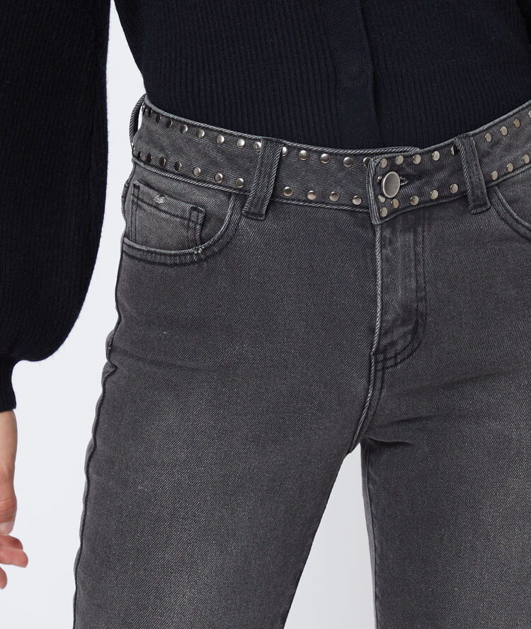 Jean slim taille cloutée anthracite.