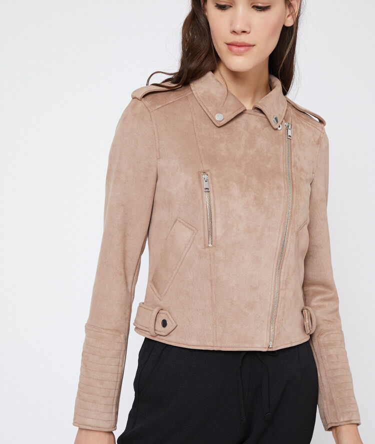 Veste de biker effet daim taupe.