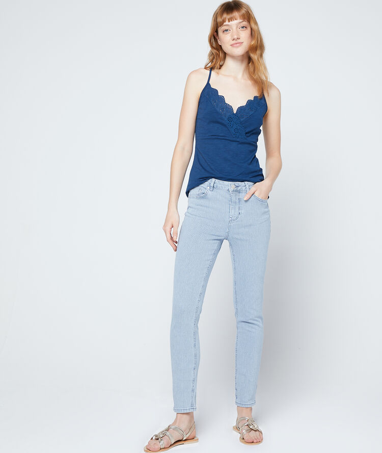 Top décolleté cache-cœur en coton cobalt.