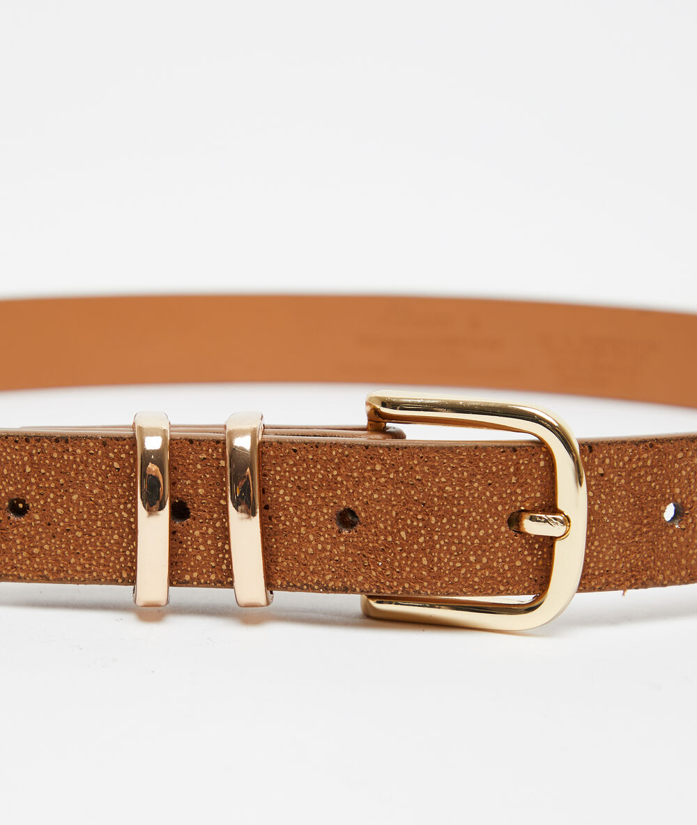 Ceinture effet daim camel fonce.