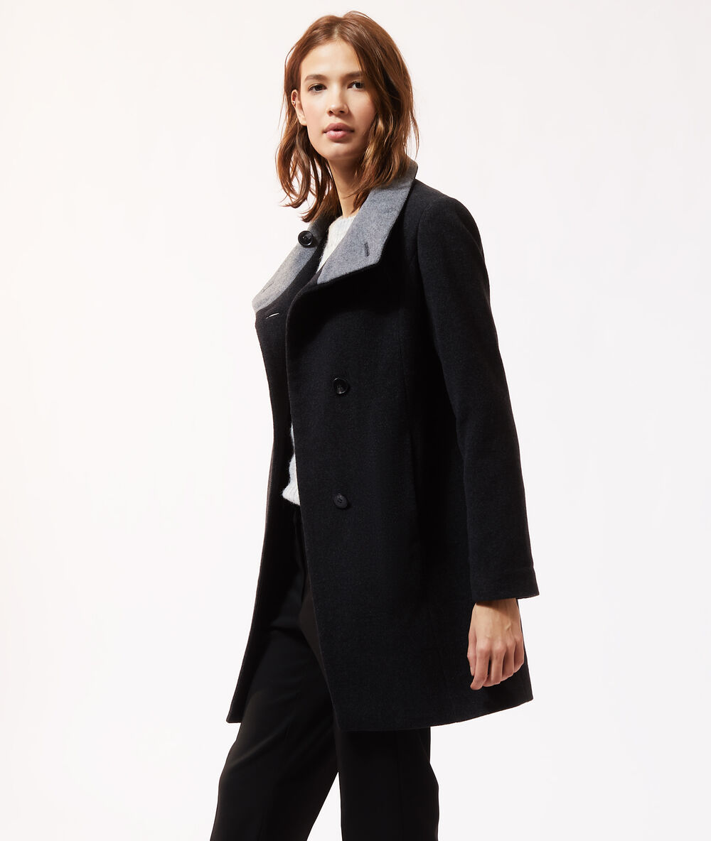 Manteau croisé col cheminée gris chine.
