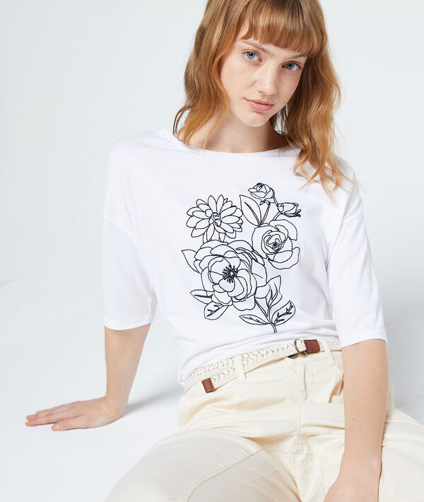 T-shirt brodé de roses blanc.