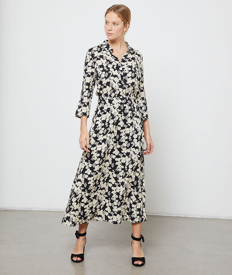 Robe longue imprimé fleuri noir.