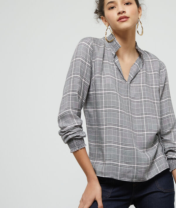 Blouse à carreaux à manches resserrées Blouse à carreaux à manches resserrées