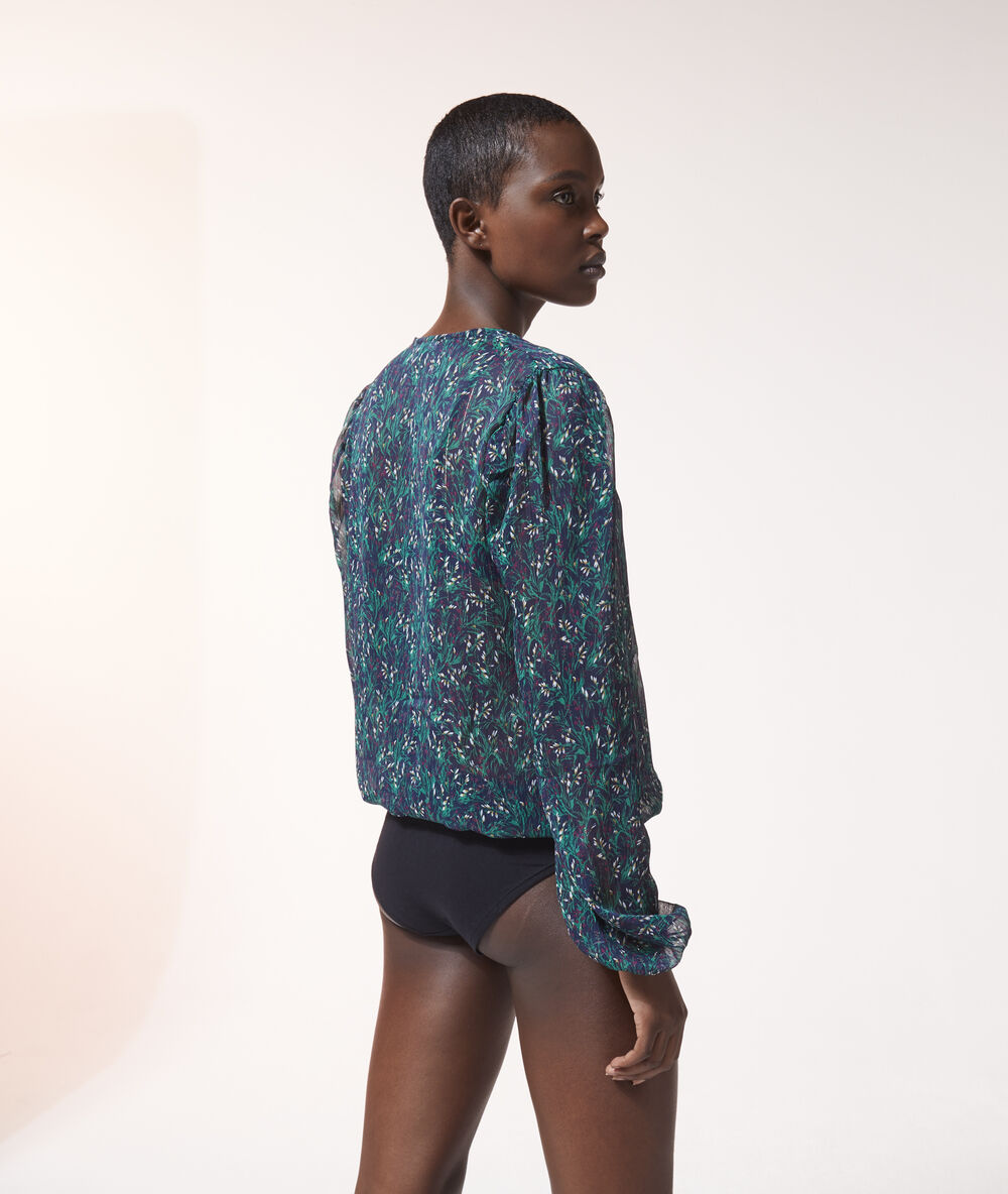 Blouse imprimé fleuri manches ballon sapin.