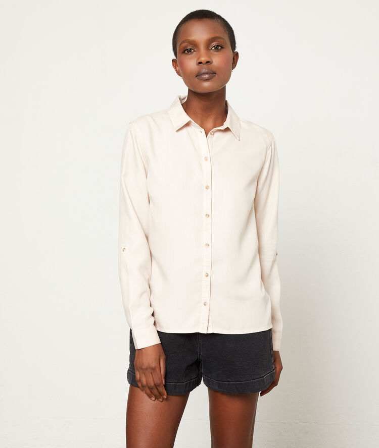 Chemise unie beige rose.