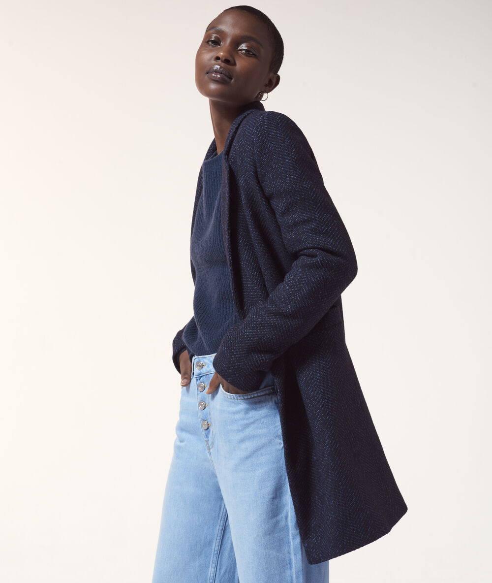 Manteau droit en laine mélangée marine.