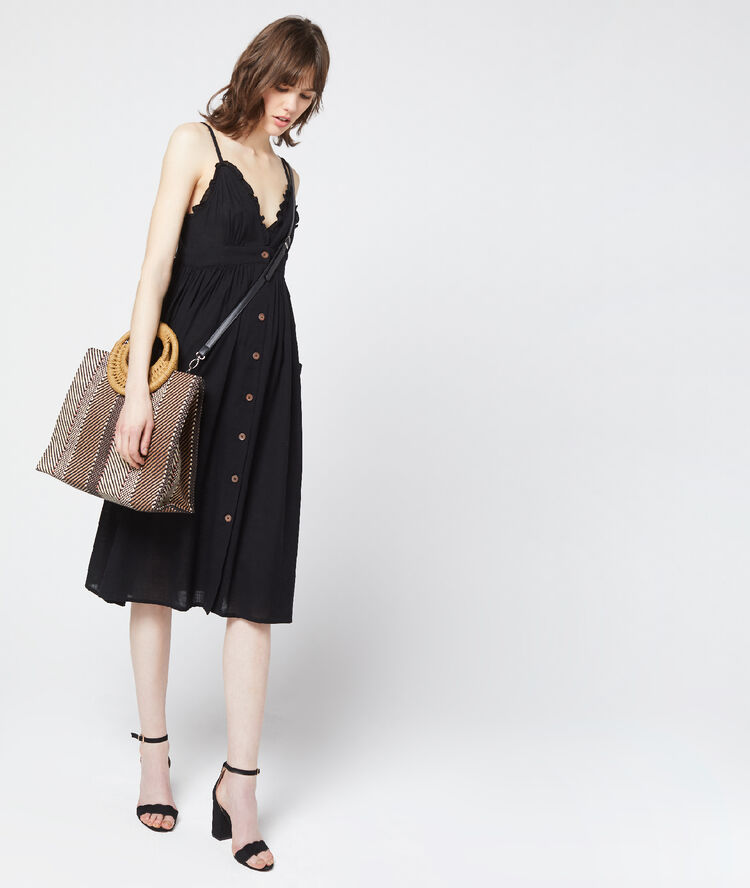 Robe longue à boutons en coton noir.